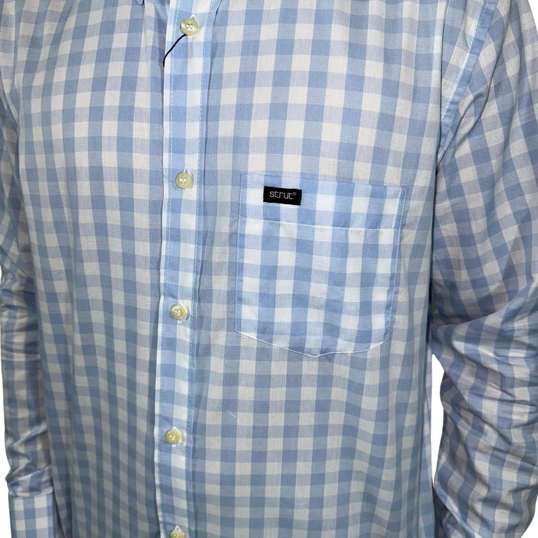 Camisa Masculina Manga Longa Strut Azul Claro e Branco
