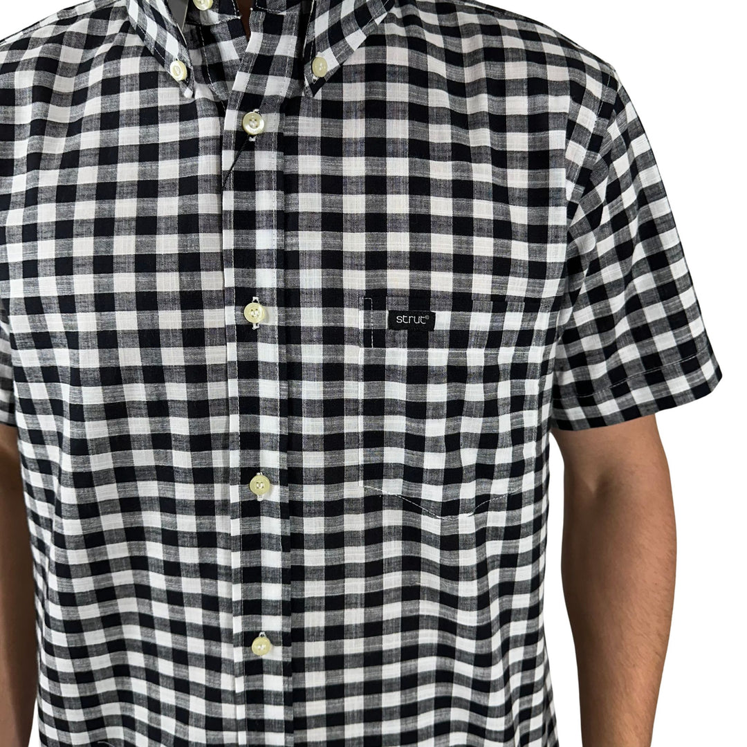 Men's Short Sleeve Strut Black and White Plaid Shirt