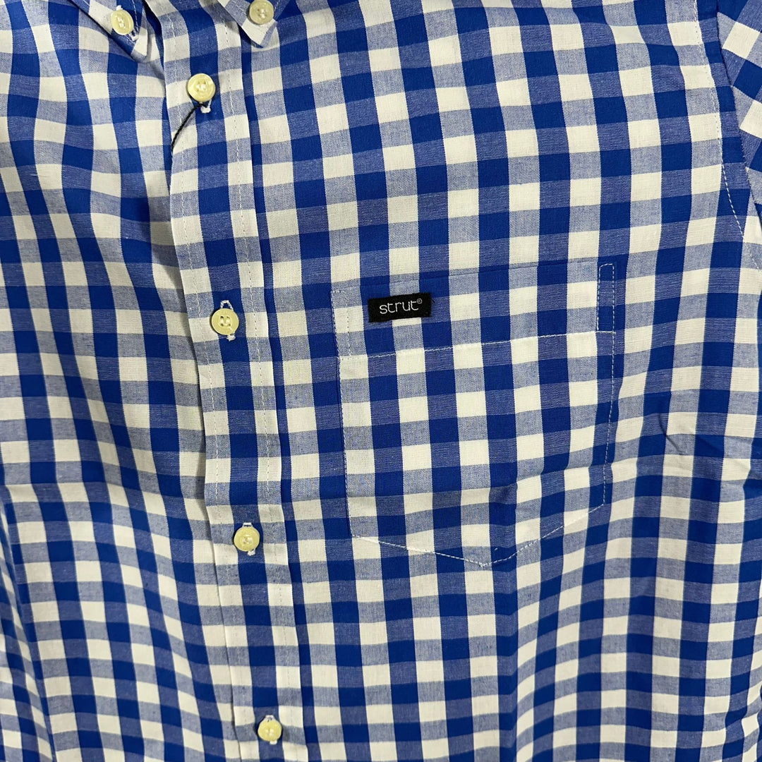 Men's Navy and White Checkered Strut Short Sleeve Shirt