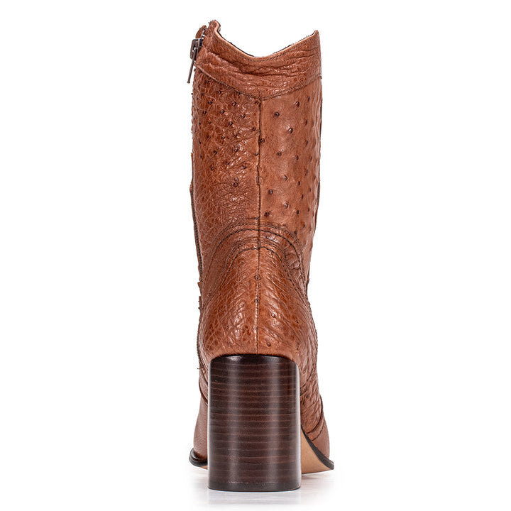 Bota Texana Feminina em Couro de Avestruz Strut Caramelo - Strut