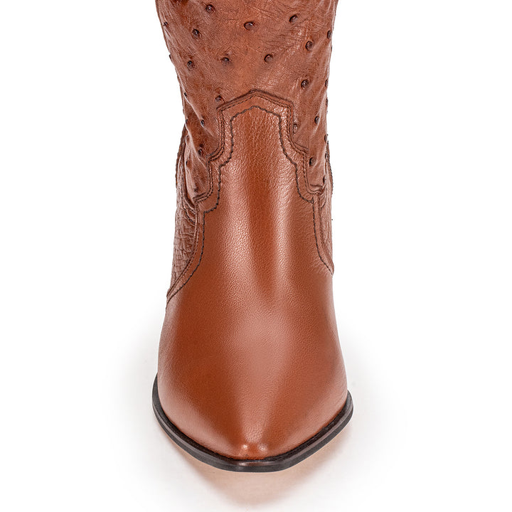 Bota Texana Feminina em Couro de Avestruz Strut Caramelo - Strut