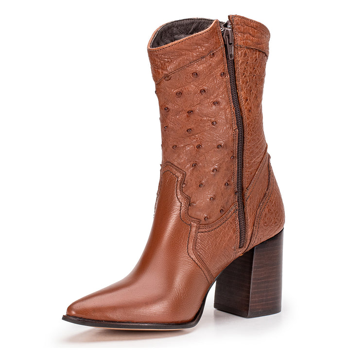 Bota Texana Feminina em Couro de Avestruz Strut Caramelo - Strut