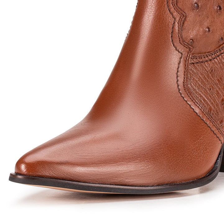 Bota Texana Feminina em Couro de Avestruz Strut Caramelo - Strut