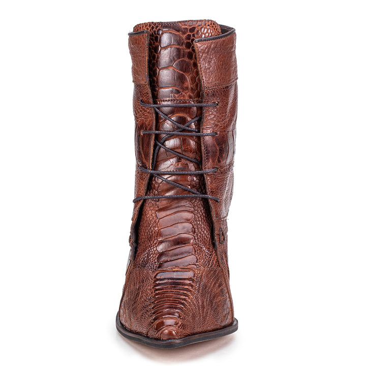 Women's Lace-Up Boot in Caramel Ostrich Leather