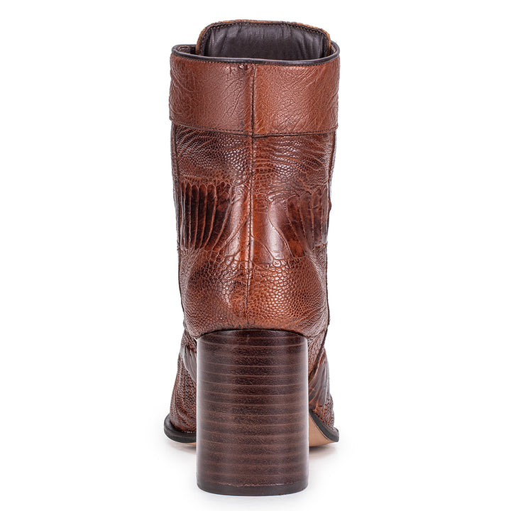 Women's Lace-Up Boot in Caramel Ostrich Leather