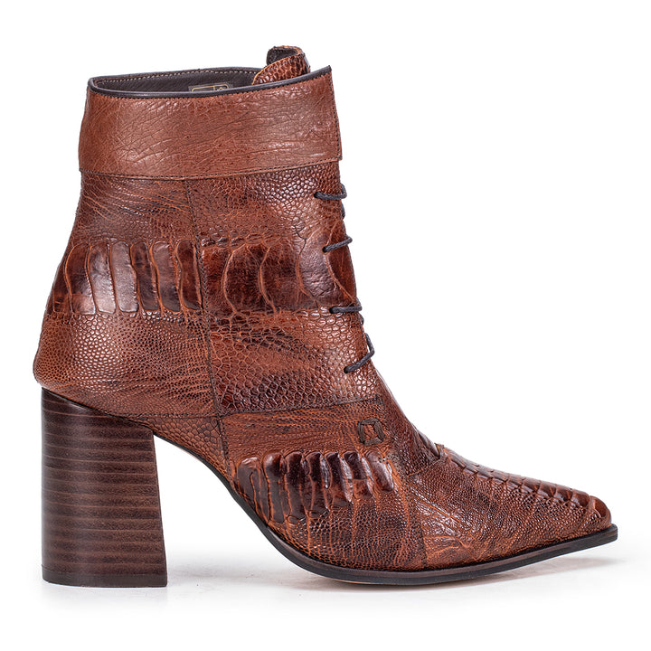 Women's Lace-Up Boot in Caramel Ostrich Leather
