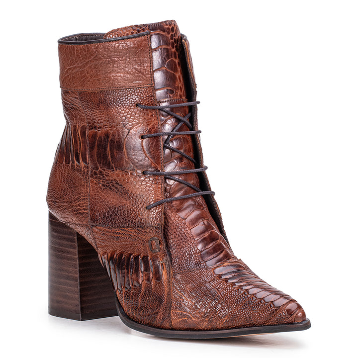 Women's Lace-Up Boot in Caramel Ostrich Leather