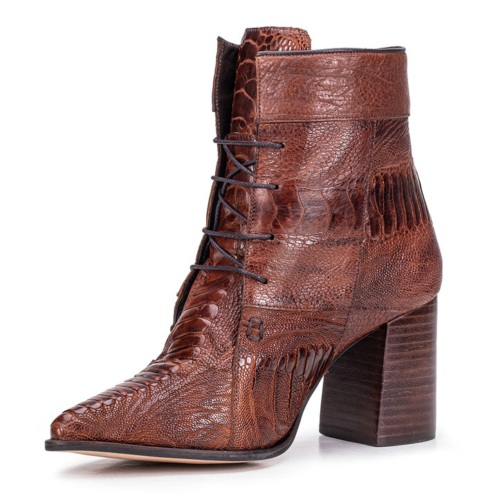 Women's Lace-Up Boot in Caramel Ostrich Leather