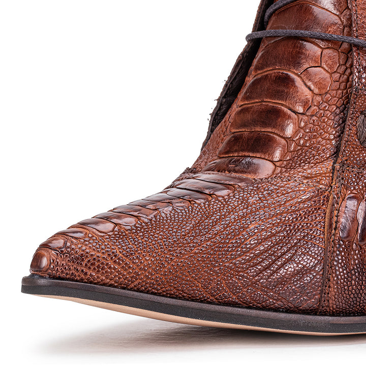 Women's Lace-Up Boot in Caramel Ostrich Leather