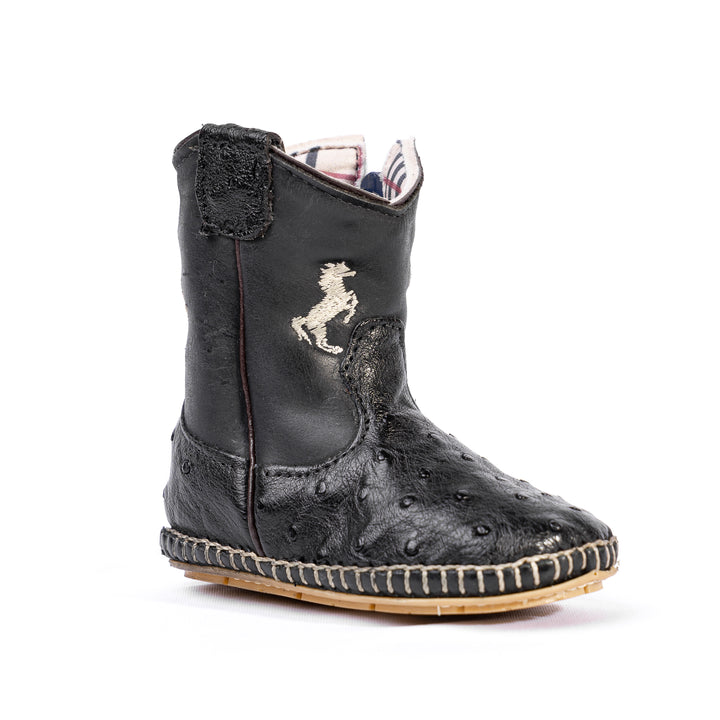 Children's Country Boot in Black Baby Ostrich Leather