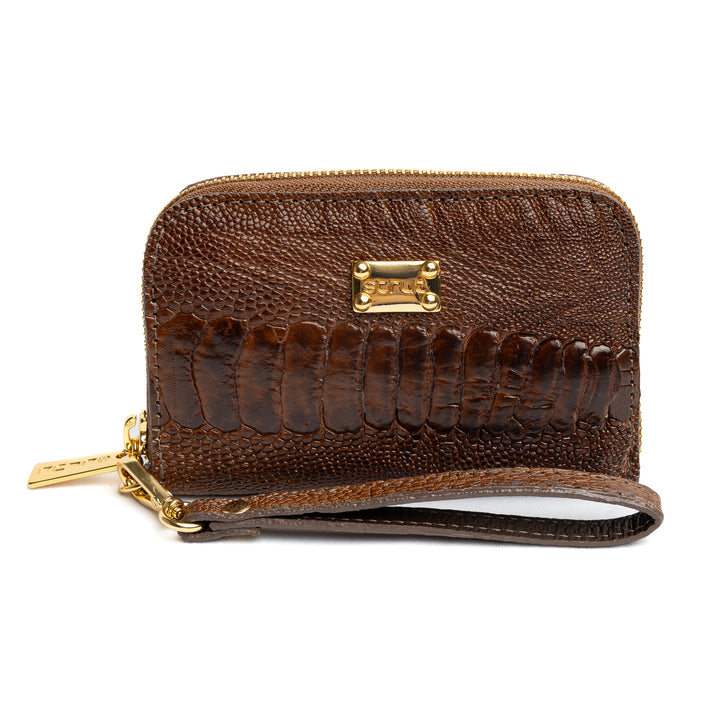 Women's Wallet in Tobacco Ostrich Cinnamon Leather