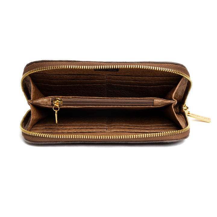 Women's Wallet in Genuine Ostrich Cinnamon Leather Tobacco