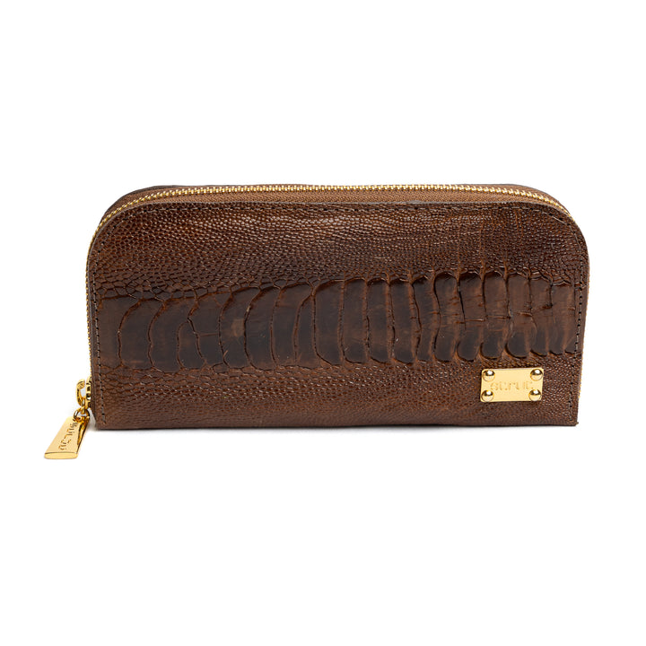 Women's Wallet in Genuine Ostrich Cinnamon Leather Tobacco