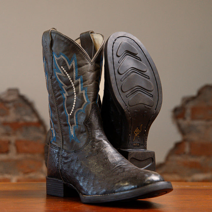 Bota Couro De Avestruz Legitimo Bico Redondo