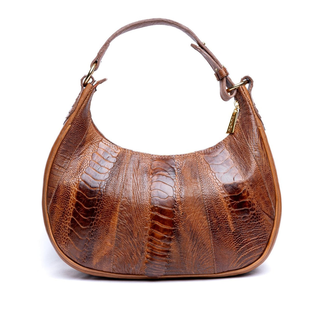 Bolsa Meia Lua em Couro de Canela de Avestruz Strut Caramelo - Strut