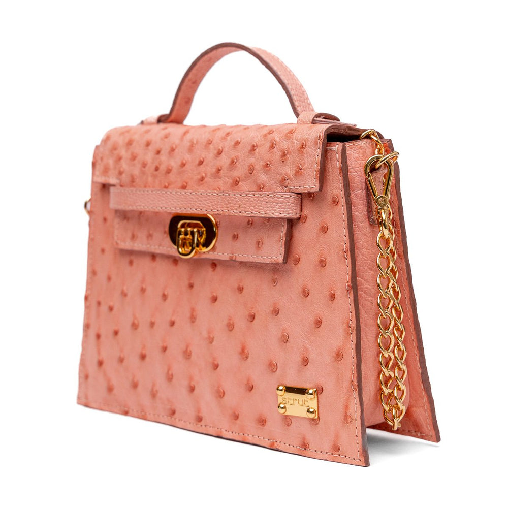 Bolsa Mini em Couro de Avestruz Cheio Strut Rosa - Strut