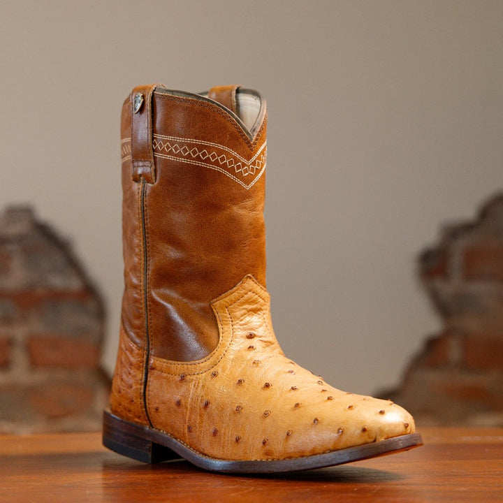 Bota Couro De Avestruz Cano Médio Solado Couro - Strut