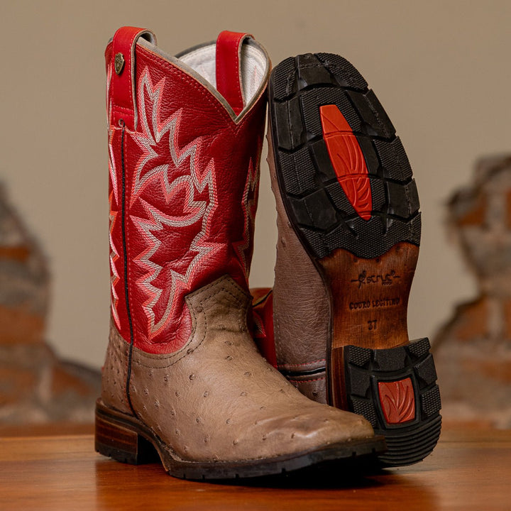 Bota Couro De Avestruz Legitimo Bico Quadrado - Strut