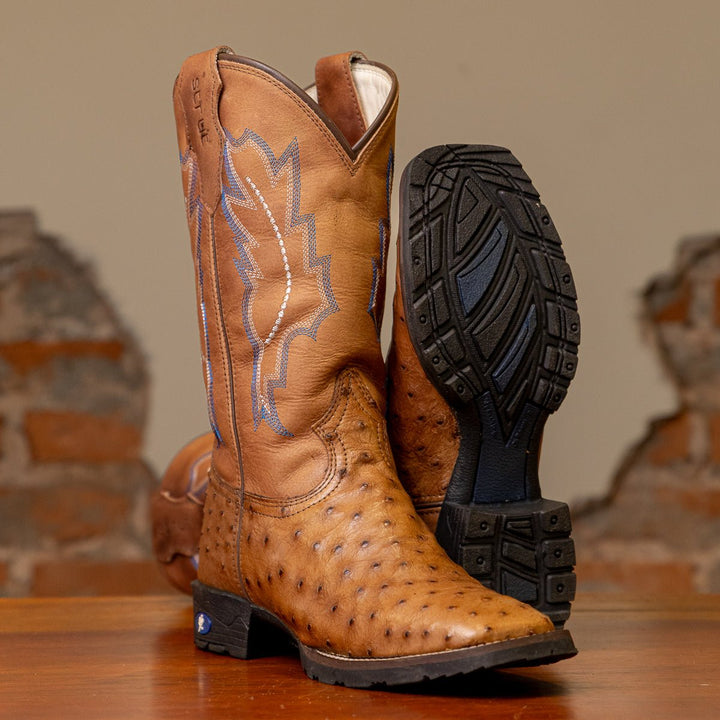 Bota Couro De Avestruz Legitimo Bico Quadrado - Strut