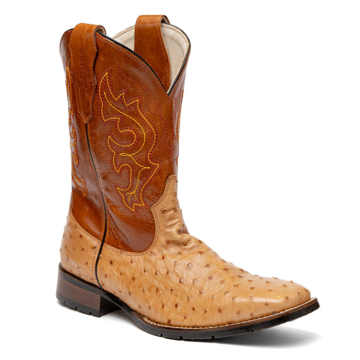 Bota Couro De Avestruz Legitimo Bico Quadrado - Strut