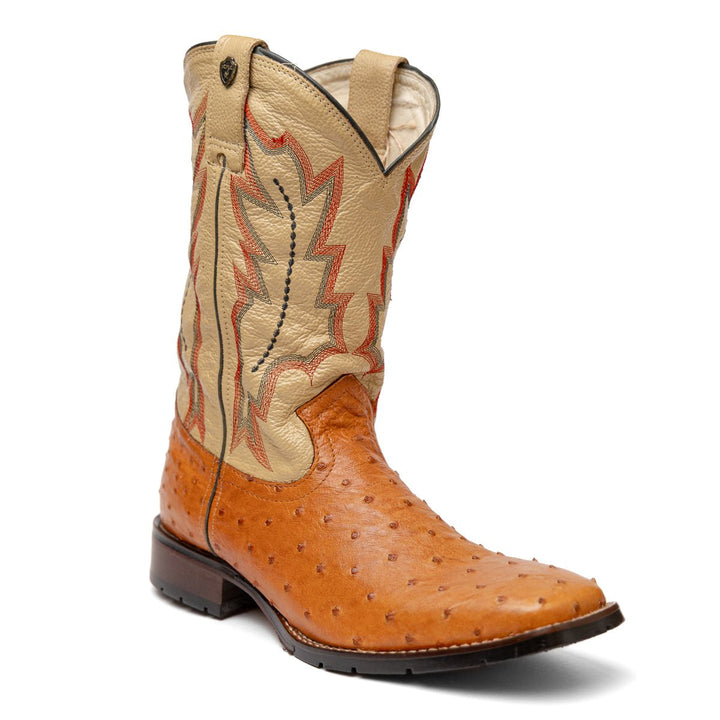 Bota Couro De Avestruz Legitimo Bico Quadrado - Strut
