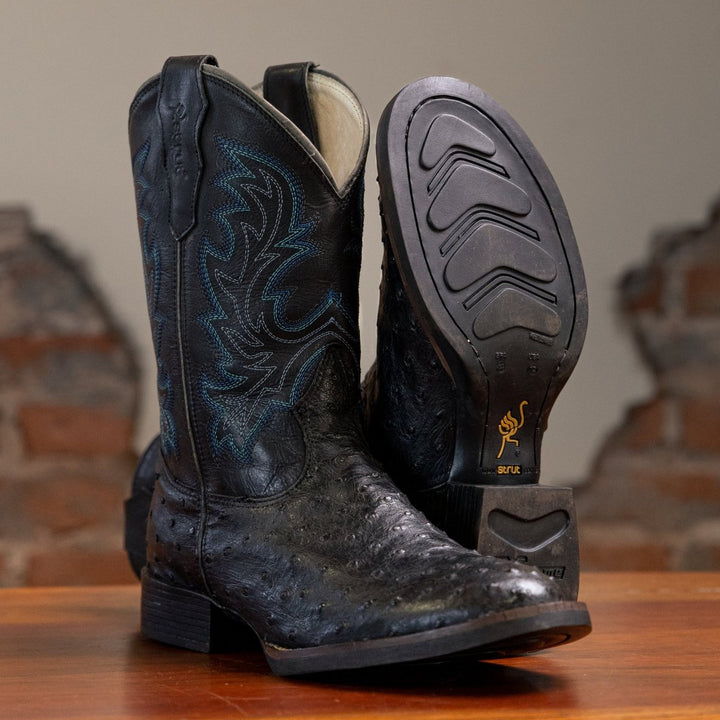 Bota Couro De Avestruz Legitimo Bico Redondo - Strut