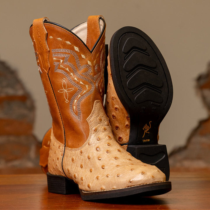 Bota Couro De Avestruz Legitimo Bico Redondo - Strut