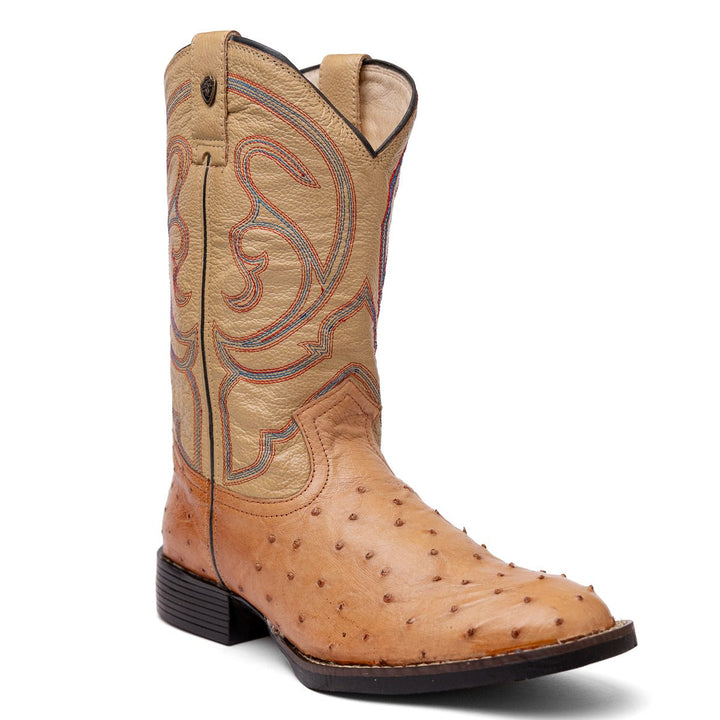 Bota Couro De Avestruz Legitimo Bico Redondo - Strut