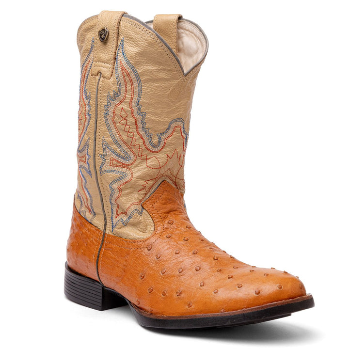 Bota Couro De Avestruz Legitimo Bico Redondo - Strut