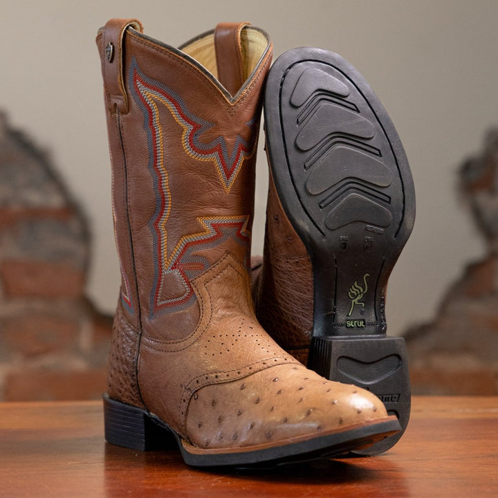 Bota Couro De Avestruz Legitimo Bico Redondo - Strut