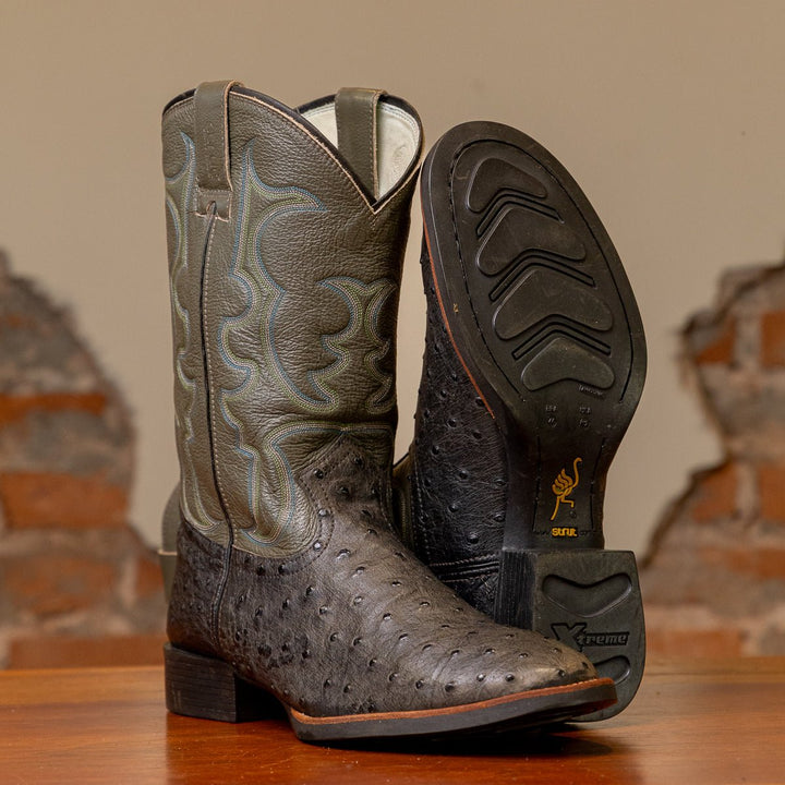 Bota Couro De Avestruz Legitimo Bico Redondo - Strut