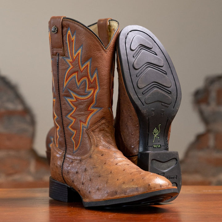 Bota Couro De Avestruz Legitimo Bico Redondo - Strut