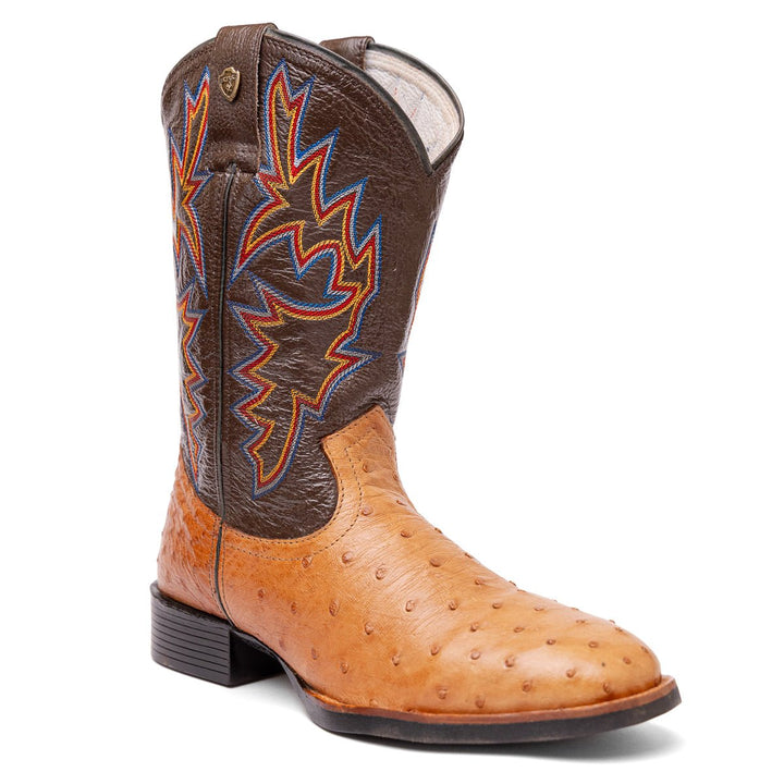 Bota Couro De Avestruz Legitimo Bico Redondo - Strut
