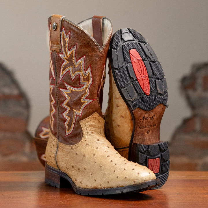 Bota Couro De Avestruz Legitimo Bico Redondo - Strut