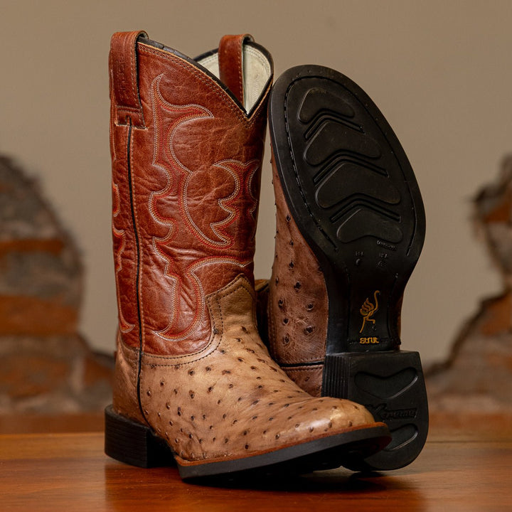Bota Couro De Avestruz Legitimo Bico Redondo - Strut