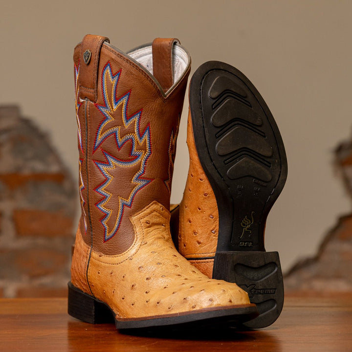 Bota Couro De Avestruz Legitimo Bico Redondo - Strut