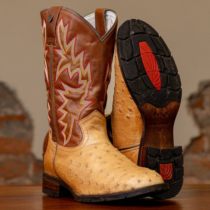 Bota Couro De Avestruz Legitimo Bico Redondo - Strut