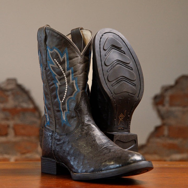 Bota Couro De Avestruz Legitimo Bico Redondo - Strut
