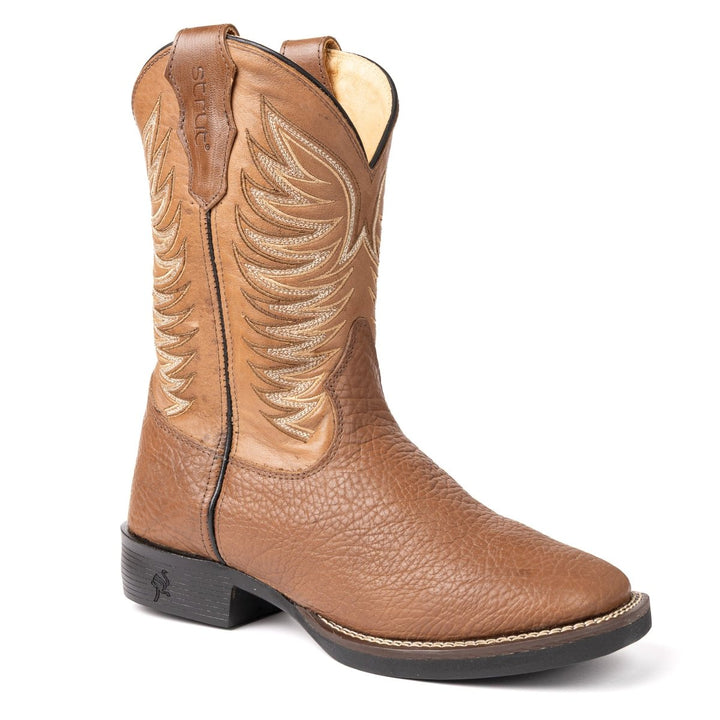 Bota em Couro Bovino com Cano Bordado e Bico Quadrado - Strut