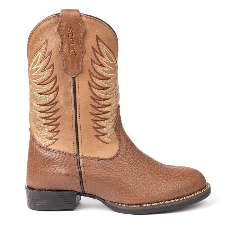 Bota em Couro Bovino com Cano Bordado e Bico Redondo - Strut