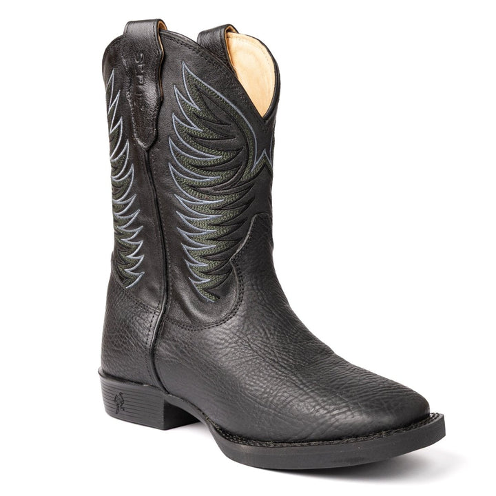 Bota em Couro Bovino com Cano Bordado Preto - Strut