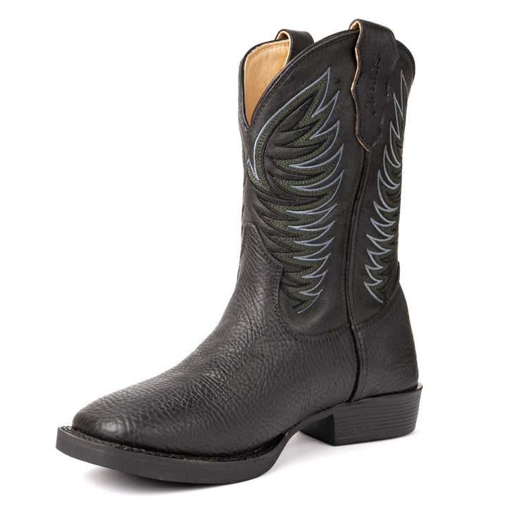 Bota em Couro Bovino com Cano Bordado Preto - Strut