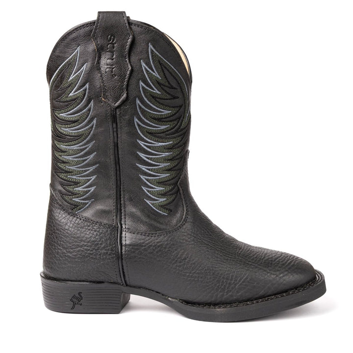 Bota em Couro Bovino com Cano Bordado Preto - Strut