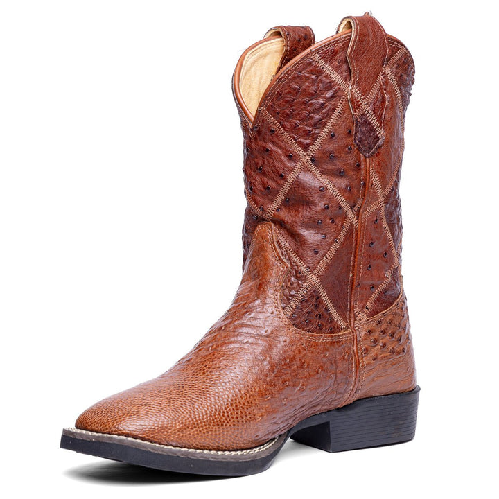 Bota Masculina Strut ST011 Em Couro De Avestruz Liso - Caramelo - Strut