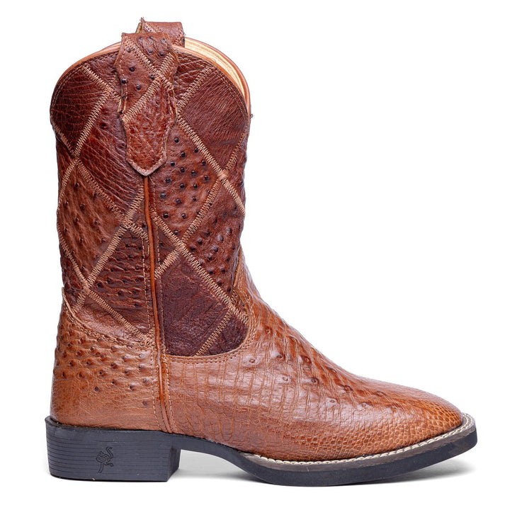 Bota Masculina Strut ST011 Em Couro De Avestruz Liso - Caramelo - Strut