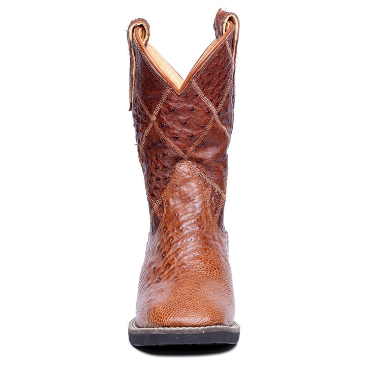 Bota Masculina Strut ST011 Em Couro De Avestruz Liso - Caramelo - Strut