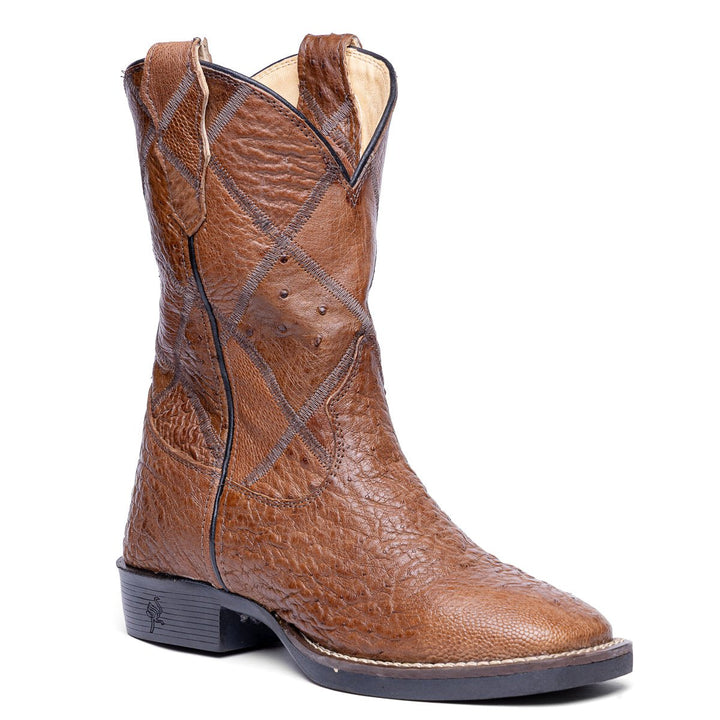 Bota Masculina Strut ST011 Em Couro De Avestruz Liso - Tabaco - Strut