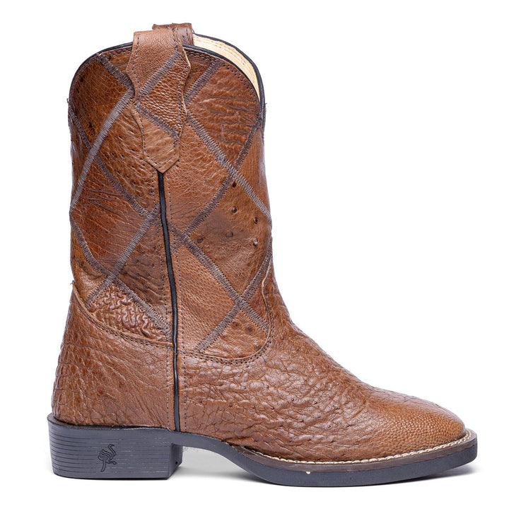 Bota Masculina Strut ST011 Em Couro De Avestruz Liso - Tabaco - Strut