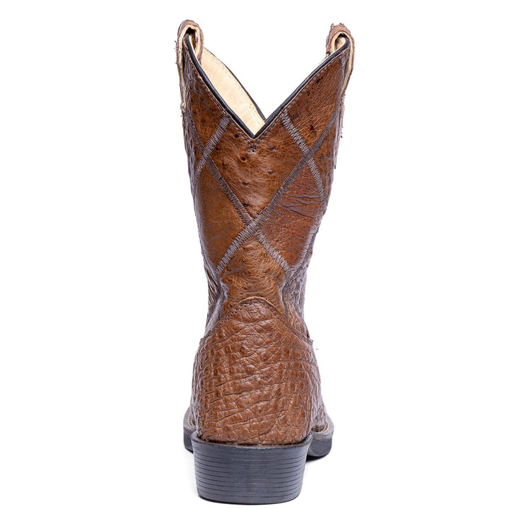 Bota Masculina Strut ST011 Em Couro De Avestruz Liso - Tabaco - Strut