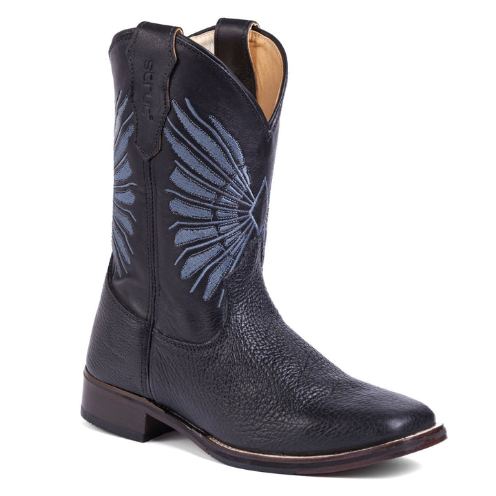 Bota Strut Em Couro Bovino Com Solado Misto Bico Quadrado Preto - Strut